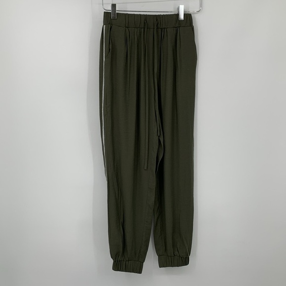 Sen jogger pants olive green silver sparkle leg stripe drawstring waist women XS - Picture 4 of 5